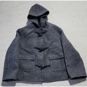 ZARA Gray Wool Blend Duffle Coat‎ Hooded Toggle Jacket Women’s Size M